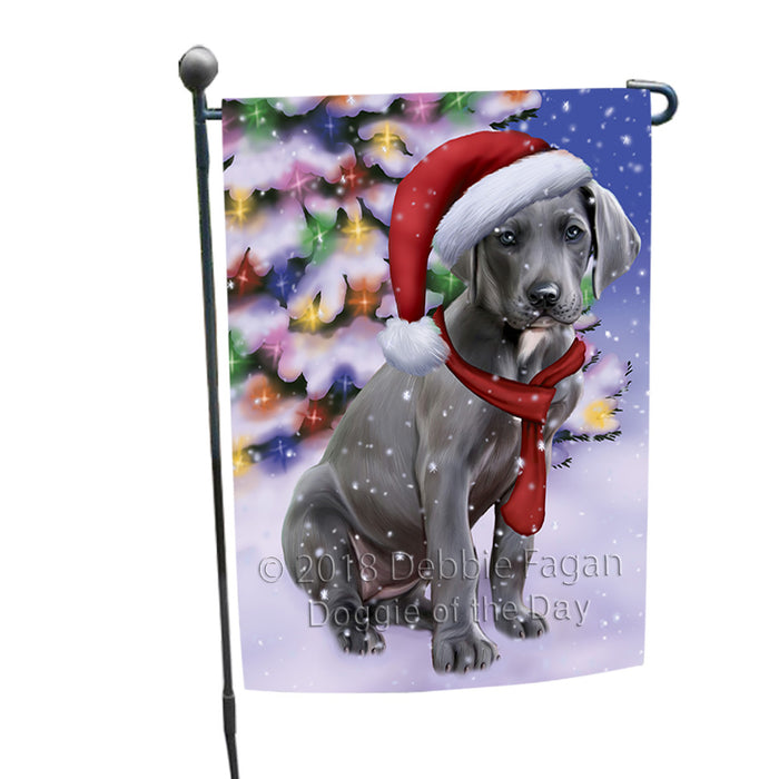 Winterland Wonderland Great Dane Dog In Christmas Holiday Scenic Background  Garden Flag GFLG53455