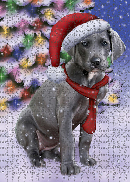 Winterland Wonderland Great Dane Dog In Christmas Holiday Scenic Background Puzzle with Photo Tin PUZL80728