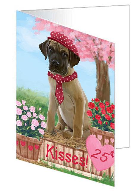 Rosie 25 Cent Kisses Great Dane Dog Handmade Artwork Assorted Pets Greeting Cards and Note Cards with Envelopes for All Occasions and Holiday Seasons GCD72146