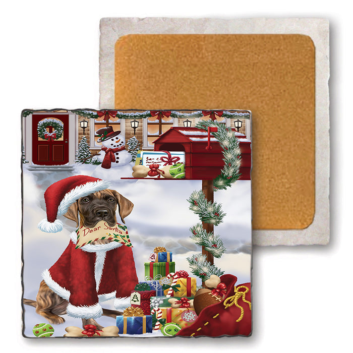 Great Dane Dog Dear Santa Letter Christmas Holiday Mailbox Set of 4 Natural Stone Marble Tile Coasters MCST48901