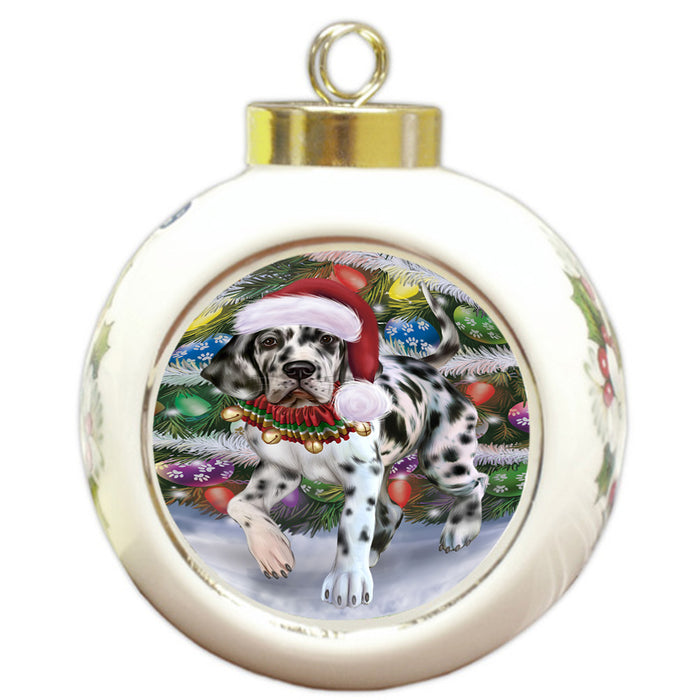 Trotting in the Snow Great Dane Dog Round Ball Christmas Ornament RBPOR57010