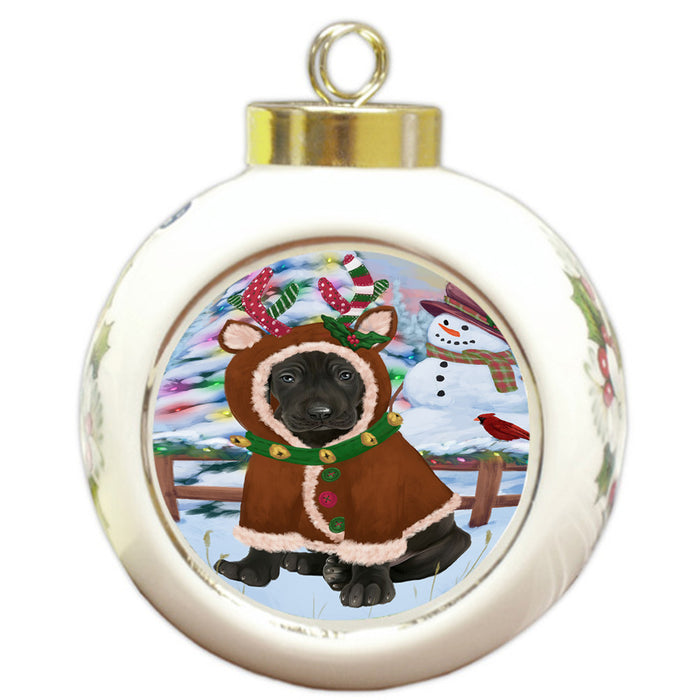 Christmas Gingerbread House Candyfest Great Dane Dog Round Ball Christmas Ornament RBPOR56703