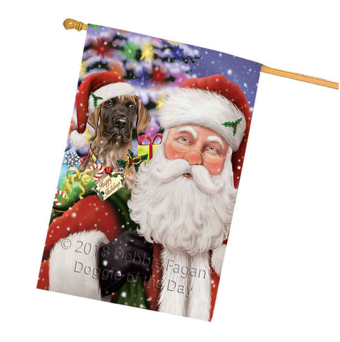 Santa Carrying Great Dane Dog and Christmas Presents House Flag FLG54188