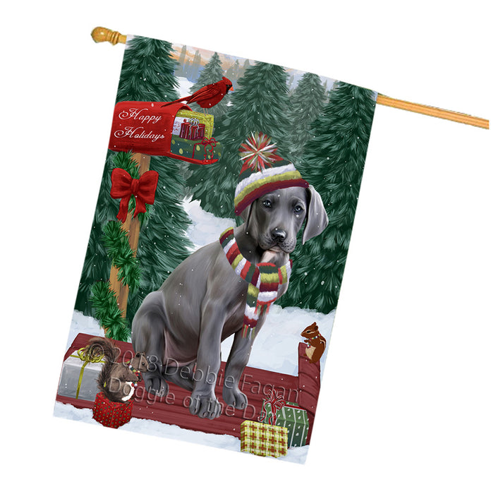 Merry Christmas Woodland Sled Great Dane Dog House Flag FLG55369