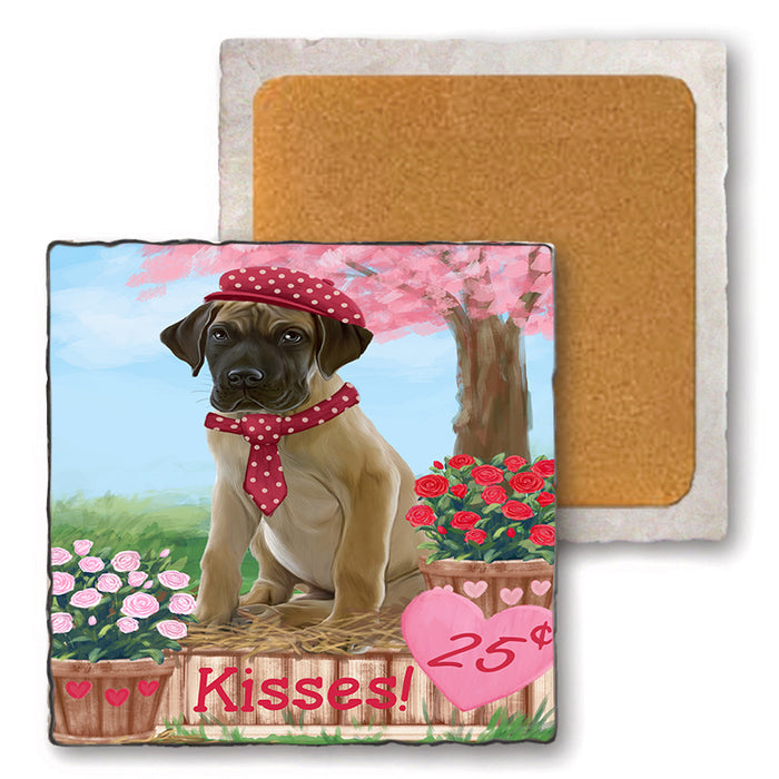Rosie 25 Cent Kisses Great Dane Dog Set of 4 Natural Stone Marble Tile Coasters MCST50877