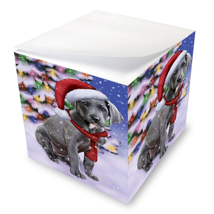 Winterland Wonderland Great Dane Dog In Christmas Holiday Scenic Background Note Cube NOC53393
