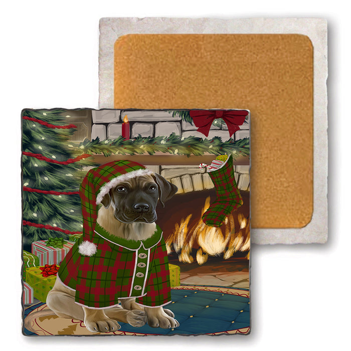 The Stocking was Hung Great Dane Dog Set of 4 Natural Stone Marble Tile Coasters MCST50321