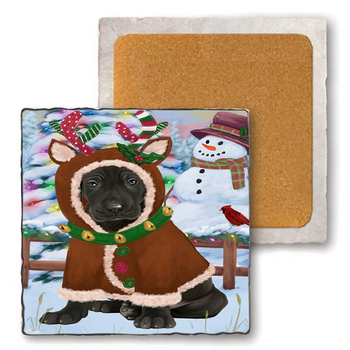 Christmas Gingerbread House Candyfest Great Dane Dog Set of 4 Natural Stone Marble Tile Coasters MCST51347