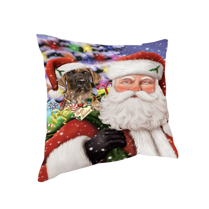 Santa Carrying Great Dane Dog and Christmas Presents Pillow PIL72584