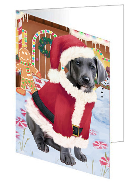 Christmas Gingerbread House Candyfest Great Dane Dog Handmade Artwork Assorted Pets Greeting Cards and Note Cards with Envelopes for All Occasions and Holiday Seasons GCD73559