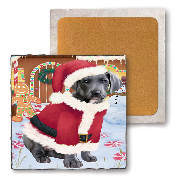 Christmas Gingerbread House Candyfest Great Dane Dog Set of 4 Natural Stone Marble Tile Coasters MCST51348