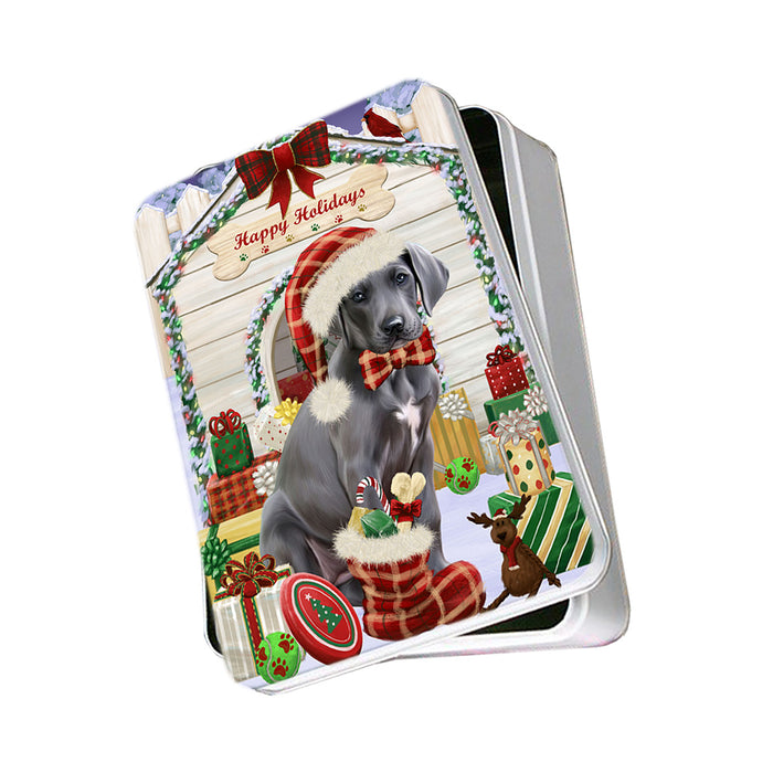 Happy Holidays Christmas Great Dane Dog House with Presents Photo Storage Tin PITN51426