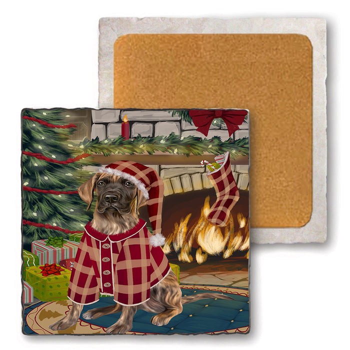 The Stocking was Hung Great Dane Dog Set of 4 Natural Stone Marble Tile Coasters MCST50322