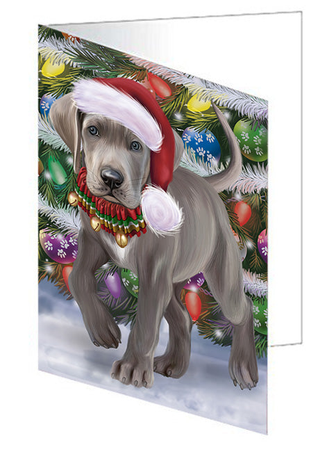 Trotting in the Snow Great Dane Dog Handmade Artwork Assorted Pets Greeting Cards and Note Cards with Envelopes for All Occasions and Holiday Seasons GCD74480