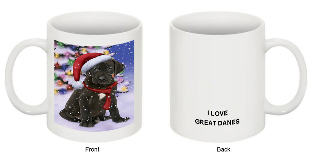 Winterland Wonderland Great Dane Dog In Christmas Holiday Scenic Background  Coffee Mug MUG48792
