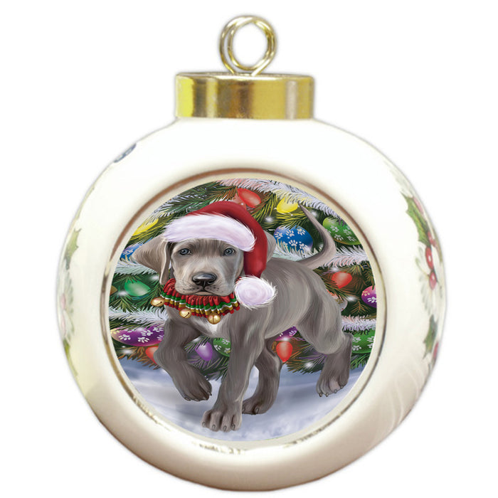 Trotting in the Snow Great Dane Dog Round Ball Christmas Ornament RBPOR57011