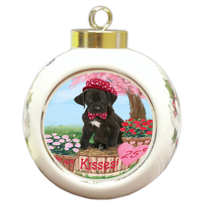Rosie 25 Cent Kisses Great Dane Dog Round Ball Christmas Ornament RBPOR56234