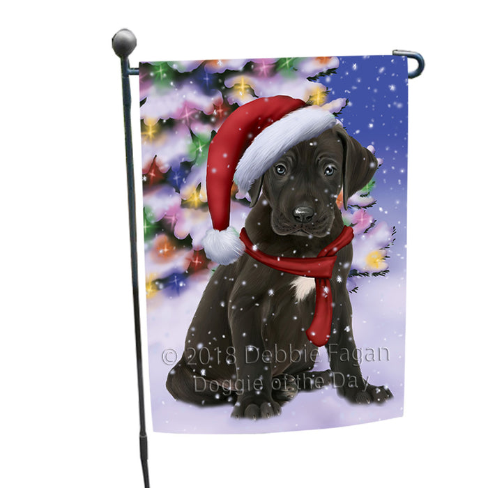 Winterland Wonderland Great Dane Dog In Christmas Holiday Scenic Background  Garden Flag GFLG53456