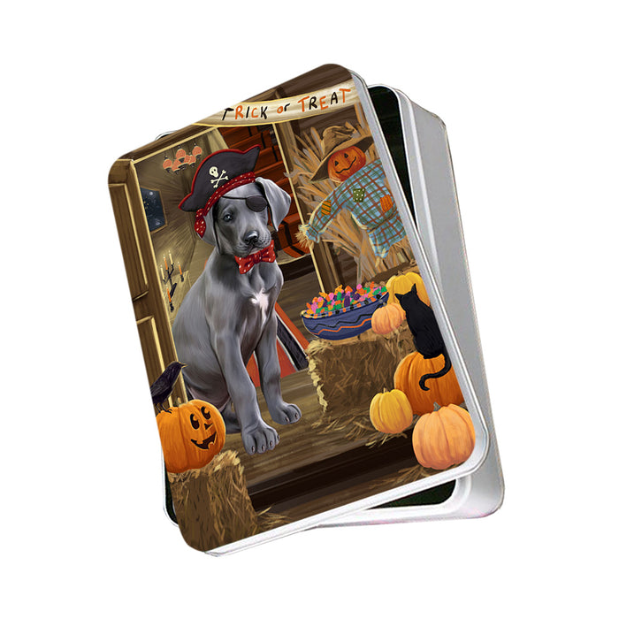 Enter at Own Risk Trick or Treat Halloween Great Dane Dog Photo Storage Tin PITN53141