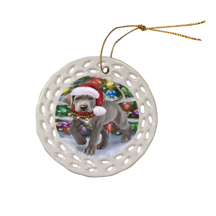 Trotting in the Snow Great Dane Dog Ceramic Doily Ornament DPOR57011