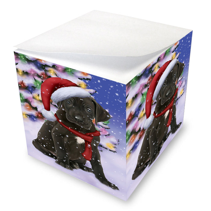 Winterland Wonderland Great Dane Dog In Christmas Holiday Scenic Background Note Cube NOC53394