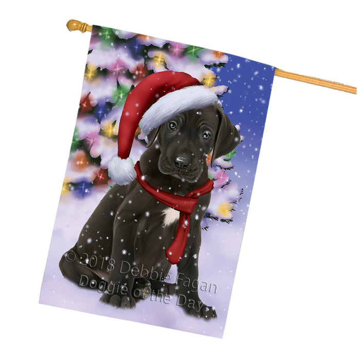 Winterland Wonderland Great Dane Dog In Christmas Holiday Scenic Background  House Flag FLG53592