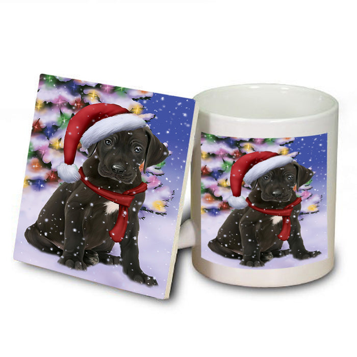 Winterland Wonderland Great Dane Dog In Christmas Holiday Scenic Background  Mug and Coaster Set MUC53386