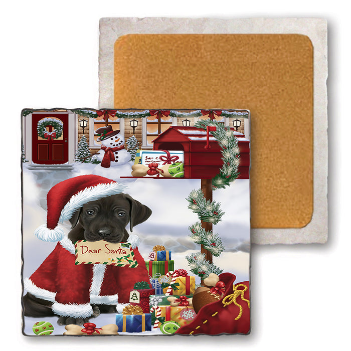Great Dane Dog Dear Santa Letter Christmas Holiday Mailbox Set of 4 Natural Stone Marble Tile Coasters MCST48902