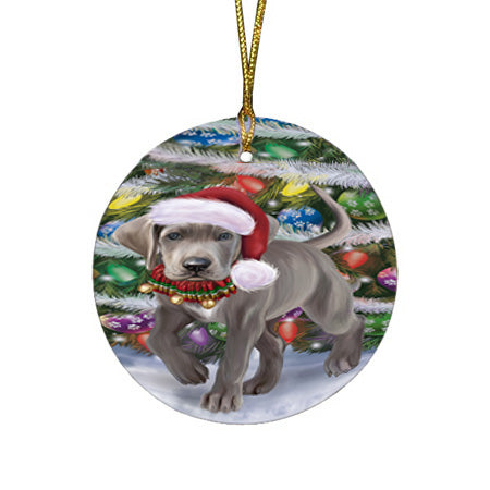 Trotting in the Snow Great Dane Dog Round Flat Christmas Ornament RFPOR57011