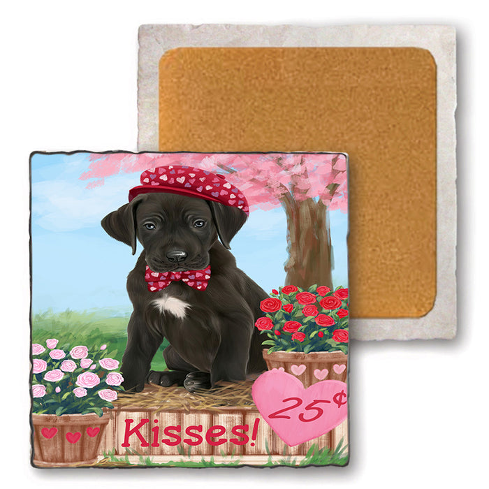 Rosie 25 Cent Kisses Great Dane Dog Set of 4 Natural Stone Marble Tile Coasters MCST50878