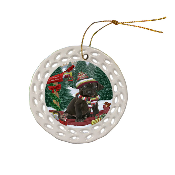 Merry Christmas Woodland Sled Great Dane Dog Ceramic Doily Ornament DPOR55297