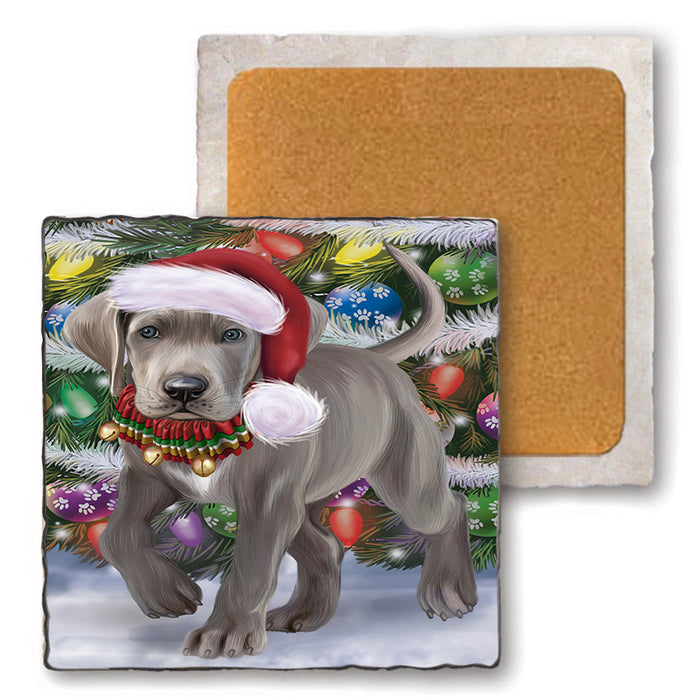 Trotting in the Snow Great Dane Dog Set of 4 Natural Stone Marble Tile Coasters MCST51655