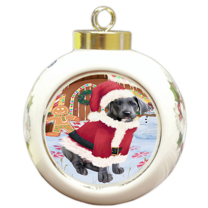 Christmas Gingerbread House Candyfest Great Dane Dog Round Ball Christmas Ornament RBPOR56704