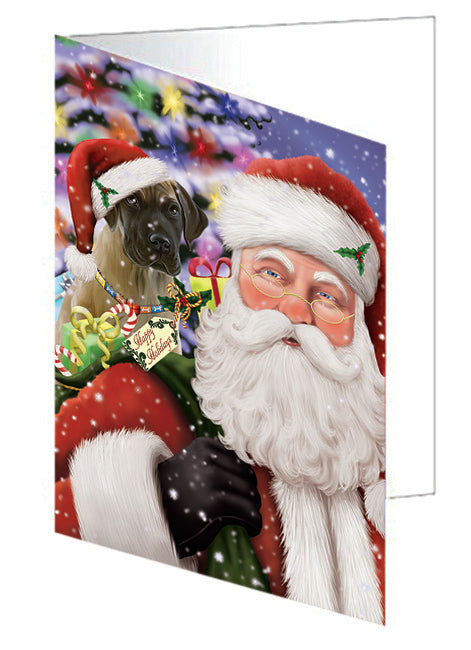 Santa Carrying Great Dane Dog and Christmas Presents Handmade Artwork Assorted Pets Greeting Cards and Note Cards with Envelopes for All Occasions and Holiday Seasons GCD66002