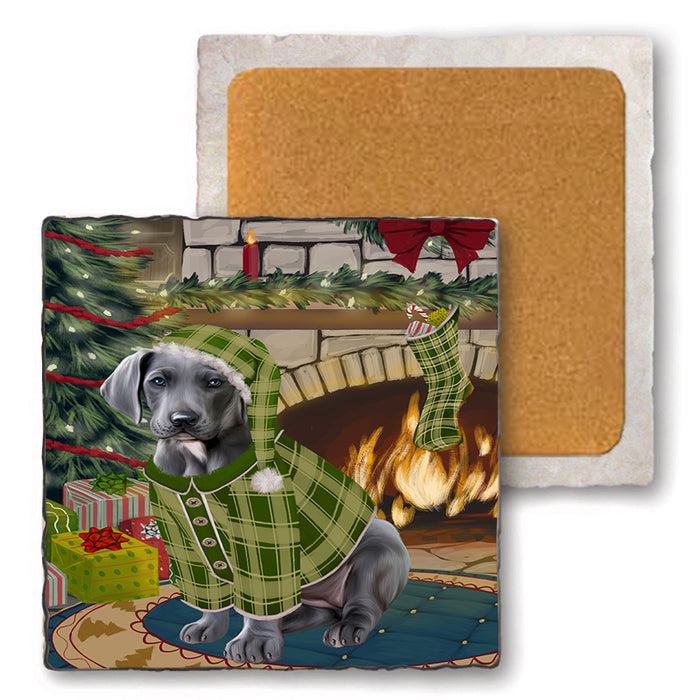The Stocking was Hung Great Dane Dog Set of 4 Natural Stone Marble Tile Coasters MCST50323