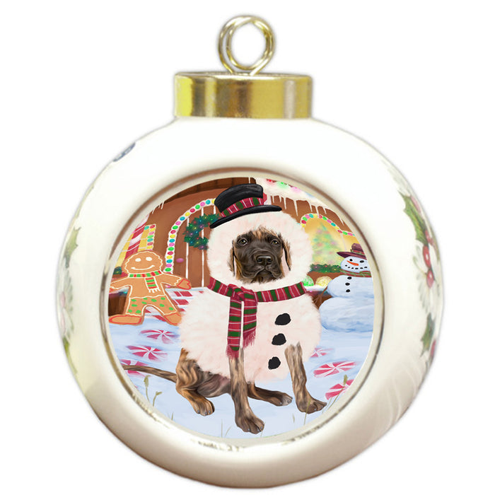 Christmas Gingerbread House Candyfest Great Dane Dog Round Ball Christmas Ornament RBPOR56705