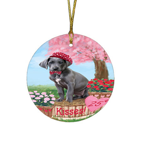 Rosie 25 Cent Kisses Great Dane Dog Round Flat Christmas Ornament RFPOR56235