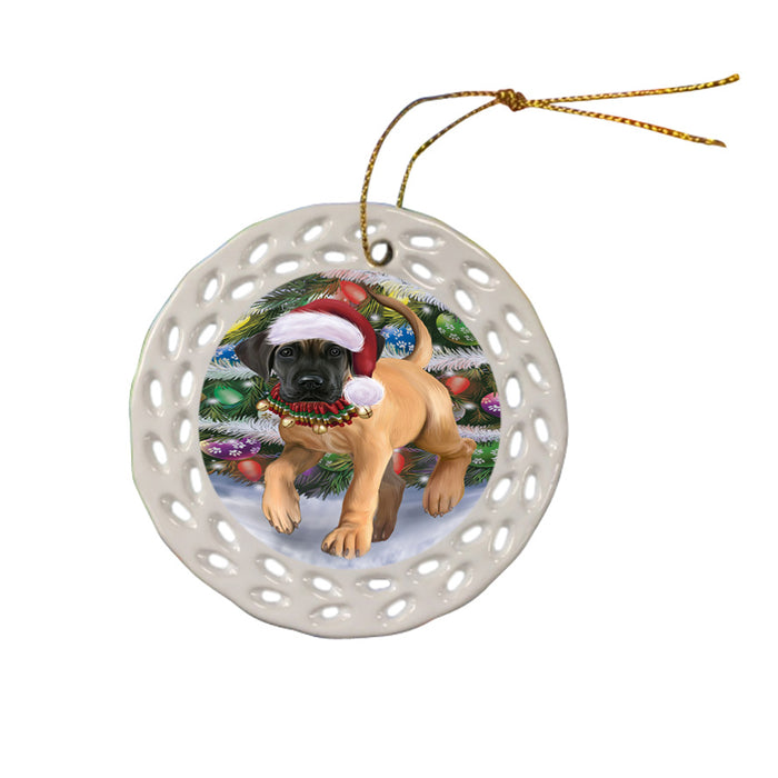 Trotting in the Snow Great Dane Dog Ceramic Doily Ornament DPOR57012