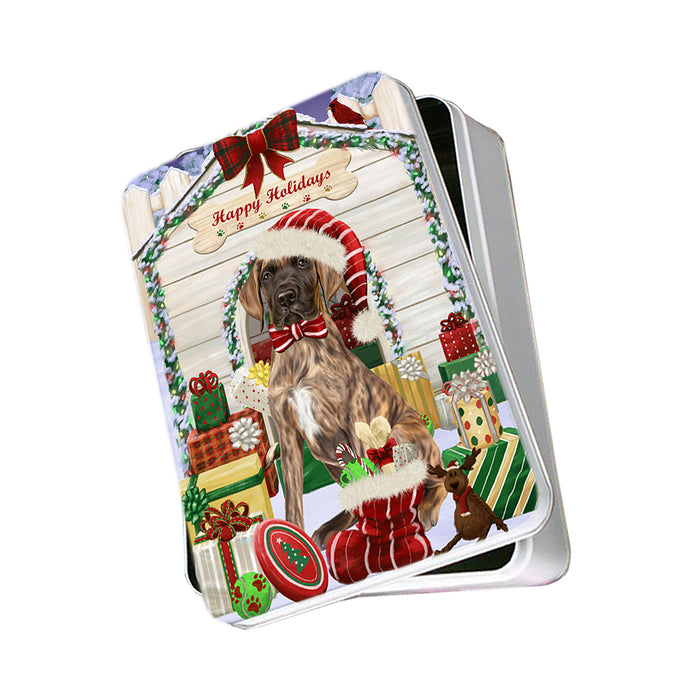 Happy Holidays Christmas Great Dane Dog House with Presents Photo Storage Tin PITN51427