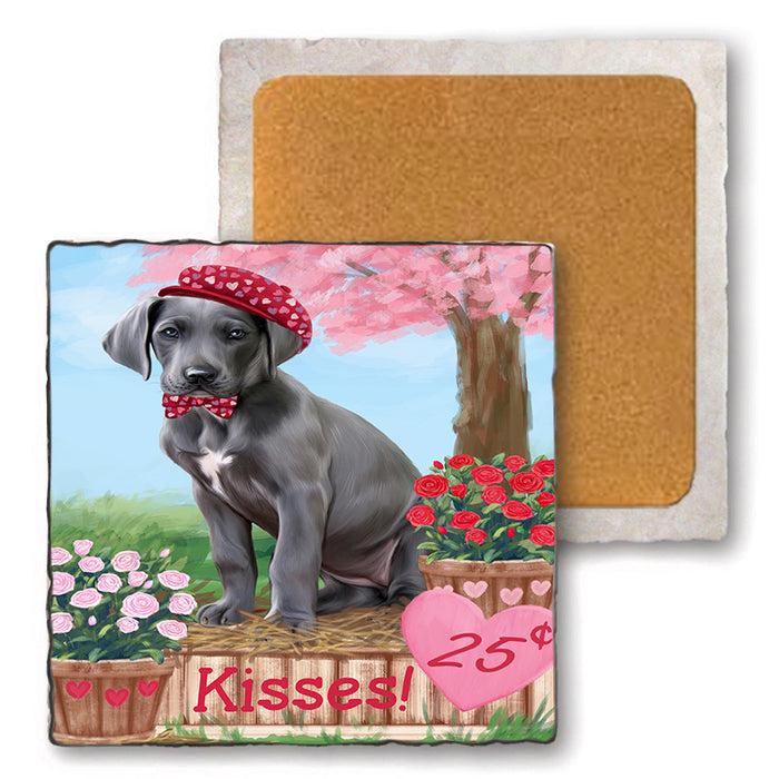 Rosie 25 Cent Kisses Great Dane Dog Set of 4 Natural Stone Marble Tile Coasters MCST50879
