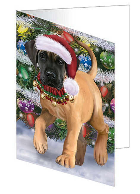 Trotting in the Snow Great Dane Dog Handmade Artwork Assorted Pets Greeting Cards and Note Cards with Envelopes for All Occasions and Holiday Seasons GCD74483