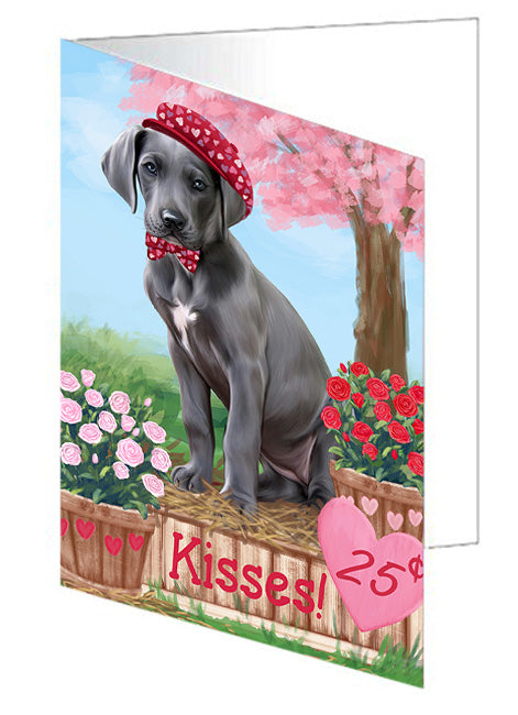Rosie 25 Cent Kisses Great Dane Dog Handmade Artwork Assorted Pets Greeting Cards and Note Cards with Envelopes for All Occasions and Holiday Seasons GCD72152