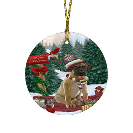 Merry Christmas Woodland Sled Great Dane Dog Round Flat Christmas Ornament RFPOR55298