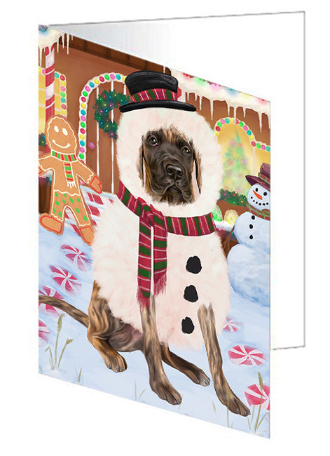 Christmas Gingerbread House Candyfest Great Dane Dog Handmade Artwork Assorted Pets Greeting Cards and Note Cards with Envelopes for All Occasions and Holiday Seasons GCD73562
