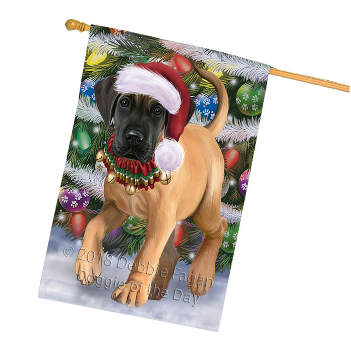 Trotting in the Snow Great Dane Dog House Flag FLG57340