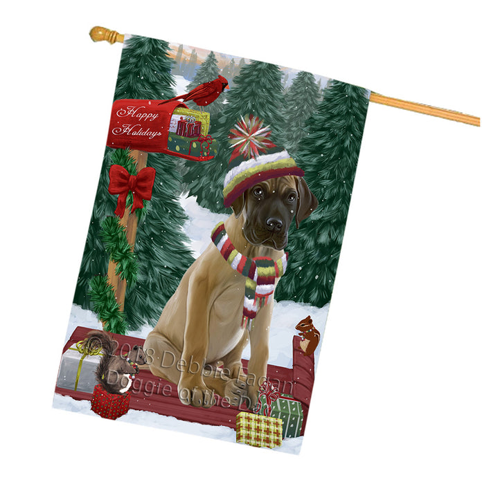 Merry Christmas Woodland Sled Great Dane Dog House Flag FLG55371