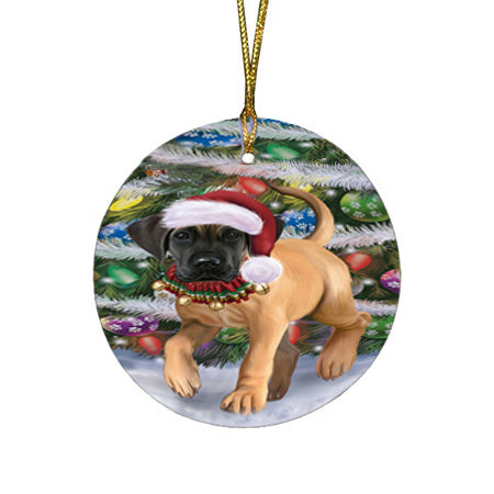 Trotting in the Snow Great Dane Dog Round Flat Christmas Ornament RFPOR57012