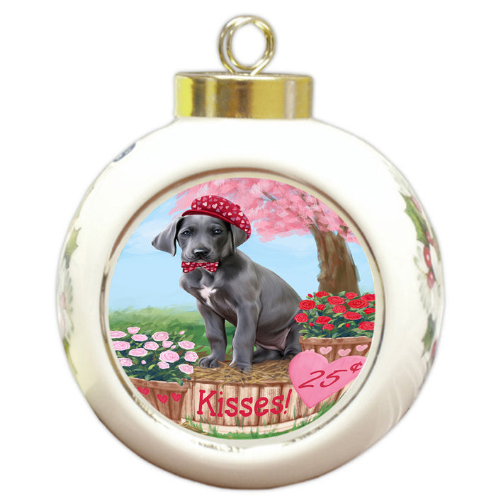 Rosie 25 Cent Kisses Great Dane Dog Round Ball Christmas Ornament RBPOR56235