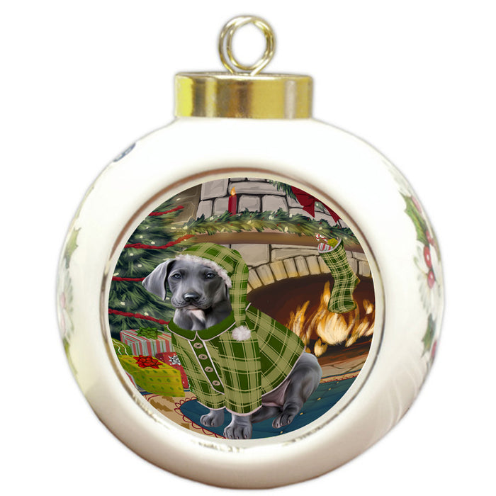 The Stocking was Hung Great Dane Dog Round Ball Christmas Ornament RBPOR55679