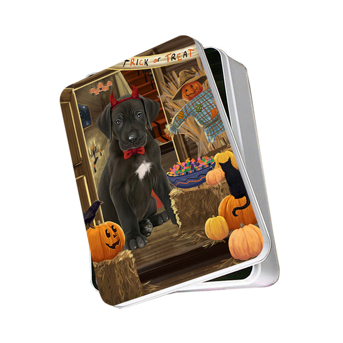 Enter at Own Risk Trick or Treat Halloween Great Dane Dog Photo Storage Tin PITN53142
